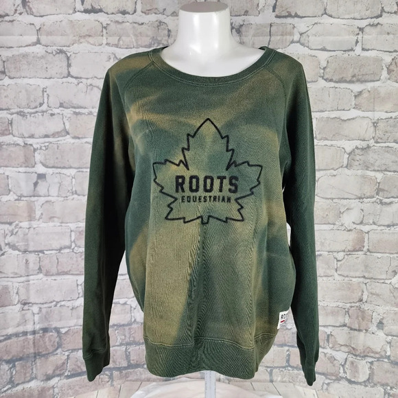 Roots Equestrian Tie Dye Crew Neck Sweatshirt Velveteen Maple Leaf Logo Green - Picture 4 of 12